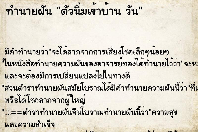 ทำนายฝัน ตัวนิ่มเข้าบ้าน วัน ทำนายฝัน ตัวนิ่มเข้าบ้าน วัน